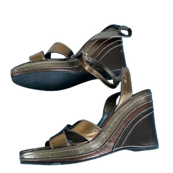 Coach Shoes - Coach “Renee” metallic leather wedge sandals
